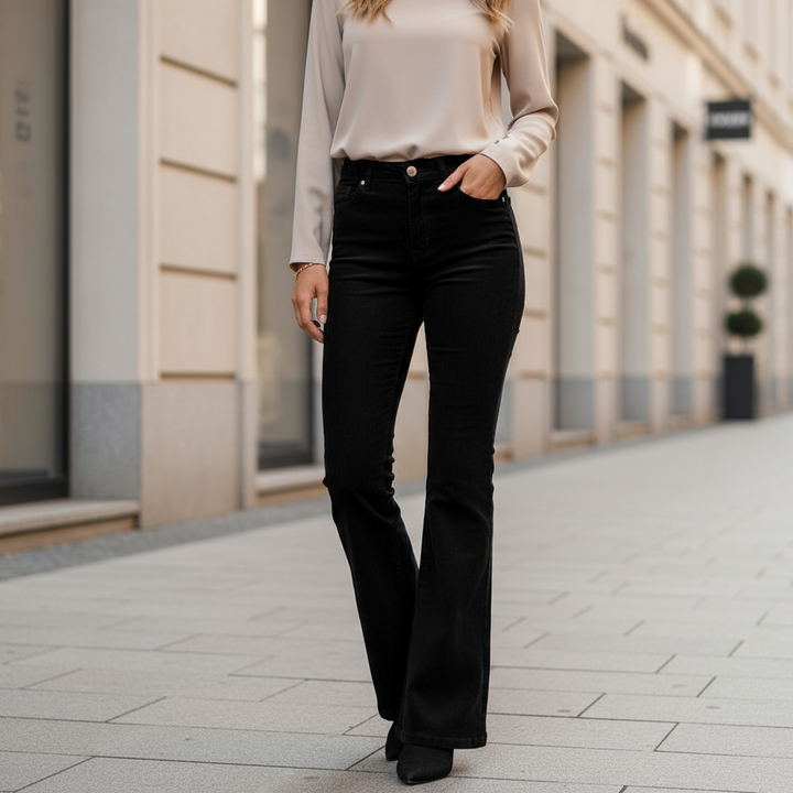 Women's Soft Touch Flared Trousers | High-Waisted Elegant Fit-Hosen-Mykonostore-Black-S-Mykonostore