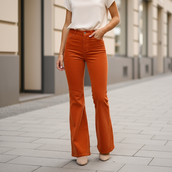 Women's Soft Touch Flared Trousers | High-Waisted Elegant Fit-Hosen-Mykonostore-Orange-S-Mykonostore