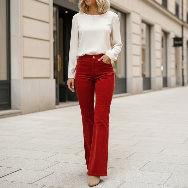Women's Soft Touch Flared Trousers | High-Waisted Elegant Fit-Hosen-Mykonostore-Red-S-Mykonostore