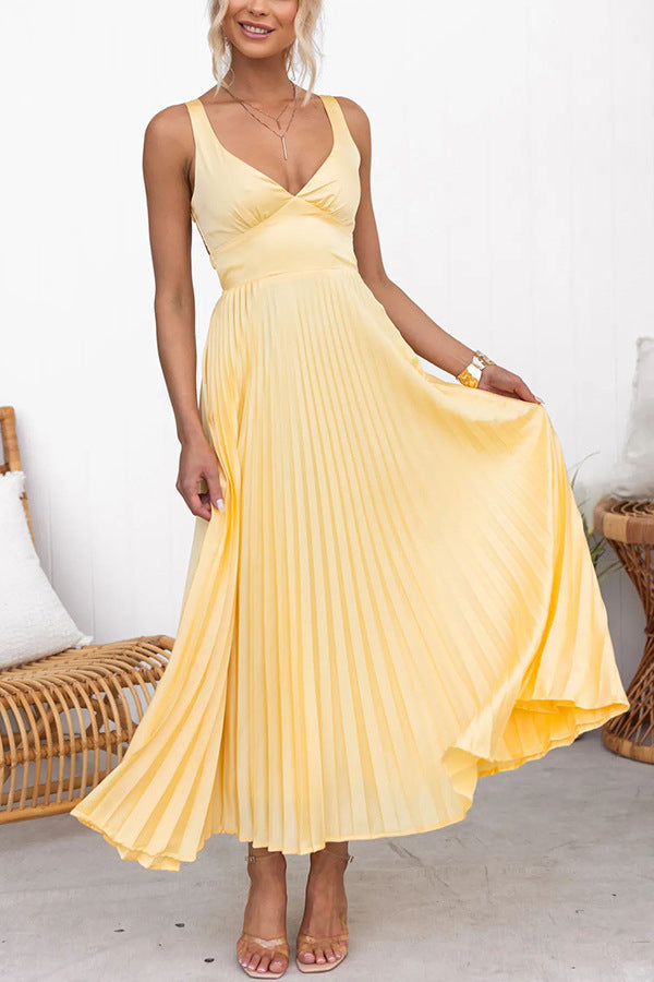 Women's Soft Touch Maxi Dress | Elegant Plissé Summer Gown-Mykonostore-Yellow-S-Mykonostore