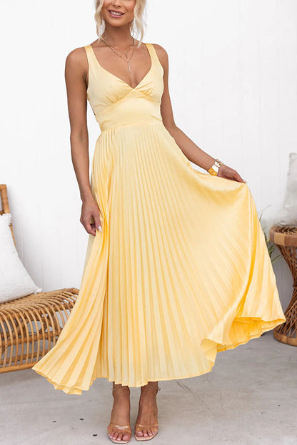 Women's Soft Touch Maxi Dress | Elegant Plissé Summer Gown-Mykonostore-Yellow-S-Mykonostore