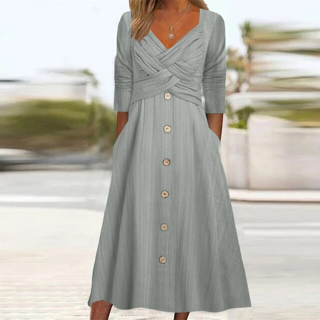 Women's Soft Touch Midi Dress | Elegant Short Sleeve Summer Dress-Mykonostore-Gray-S-Mykonostore