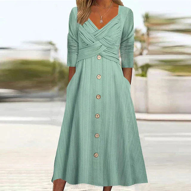 Women's Soft Touch Midi Dress | Elegant Short Sleeve Summer Dress-Mykonostore-Green-S-Mykonostore