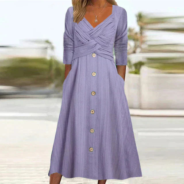 Women's Soft Touch Midi Dress | Elegant Short Sleeve Summer Dress-Mykonostore-Purple-S-Mykonostore
