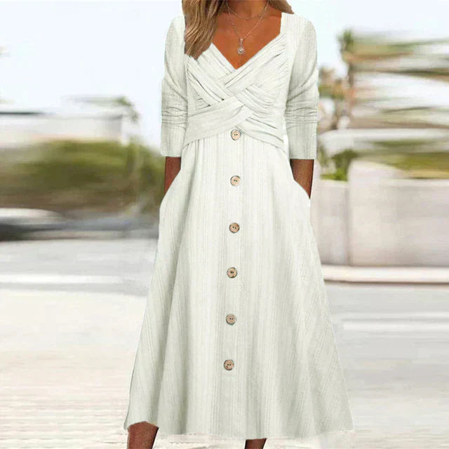Women's Soft Touch Midi Dress | Elegant Short Sleeve Summer Dress-Mykonostore-White-S-Mykonostore