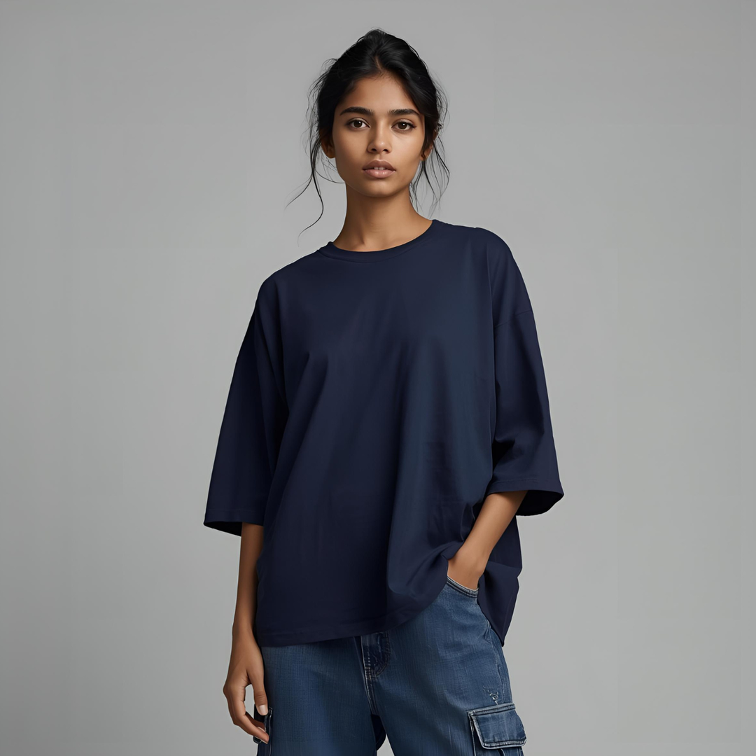 Women's Soft Touch Oversized T Shirt | Relaxed Fit Deep Blue Graphic Tee-Mykonostore-Blue-S-Mykonostore