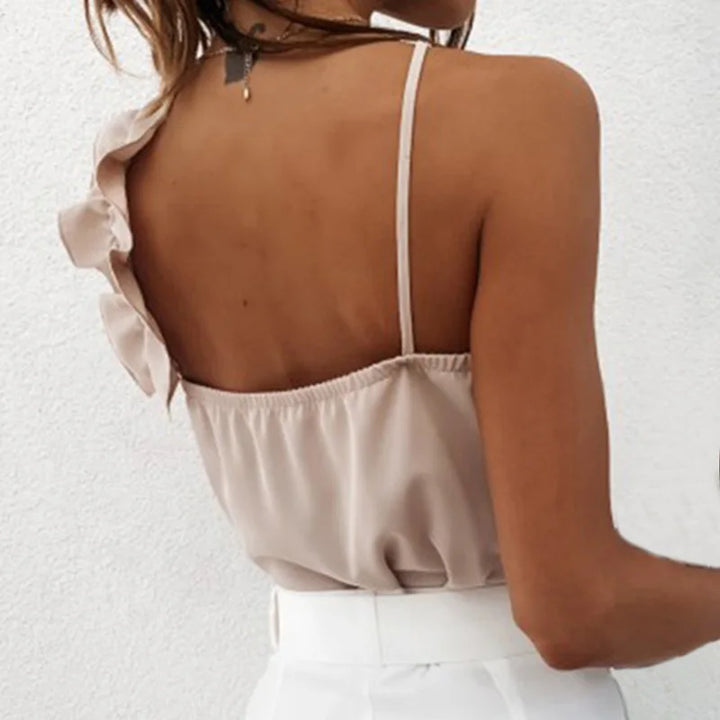 Women's Soft Touch Sleeveless Top | Elegant Ruffled Summer Blouse-Mykonostore-Mykonostore