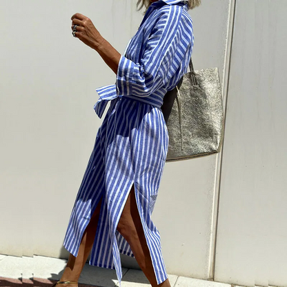 Women's Soft Touch Striped Midi Dress | Relaxed Fit Casual Wear-Mykonostore-Mykonostore