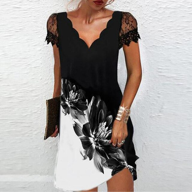 Women's Soft-Touch Structured Dress | Elegant Defined Silhouette with Intricate Accents-Mykonostore-Black and White-S-Mykonostore
