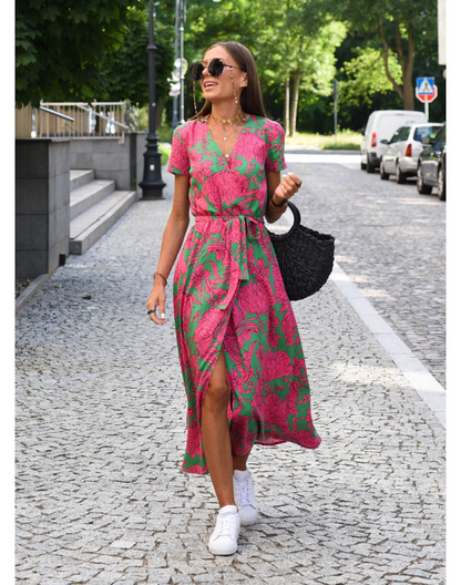 Women's Soft Touch Summer Dress | Relaxed Fit Below Knee Style-Mykonostore-Pink-S-Mykonostore