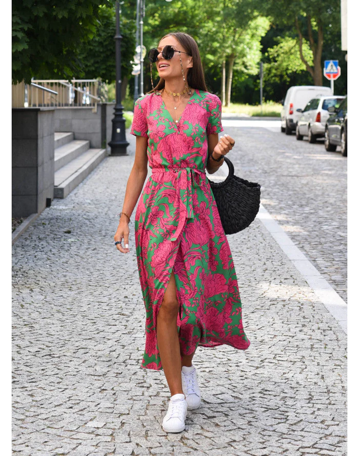 Women's Soft Touch Summer Dress | Relaxed Fit Below Knee Style-Mykonostore-Pink-S-Mykonostore
