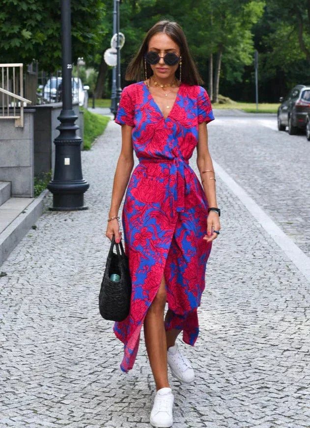 Women's Soft Touch Summer Dress | Relaxed Fit Below Knee Style-Mykonostore-Red Blue-S-Mykonostore