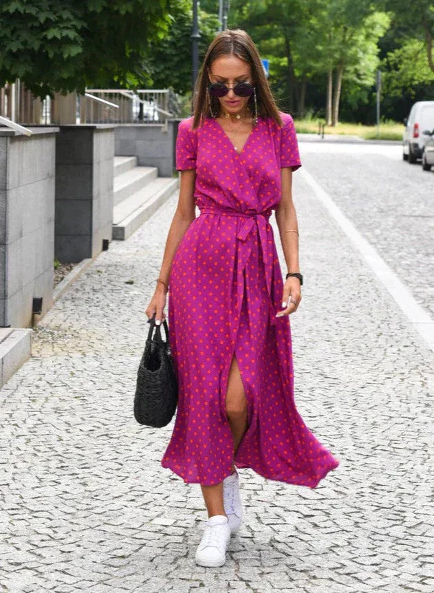 Women's Soft Touch Summer Dress | Relaxed Fit Below Knee Style-Mykonostore-Red-S-Mykonostore