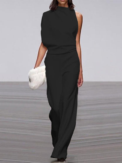 Women's Soft Touch Wide Leg Jumpsuit | Elegant Flattering Summer Outfit-Mykonostore-Black-S-Mykonostore