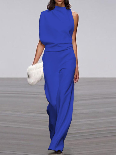 Women's Soft Touch Wide Leg Jumpsuit | Elegant Flattering Summer Outfit-Mykonostore-Blue-S-Mykonostore