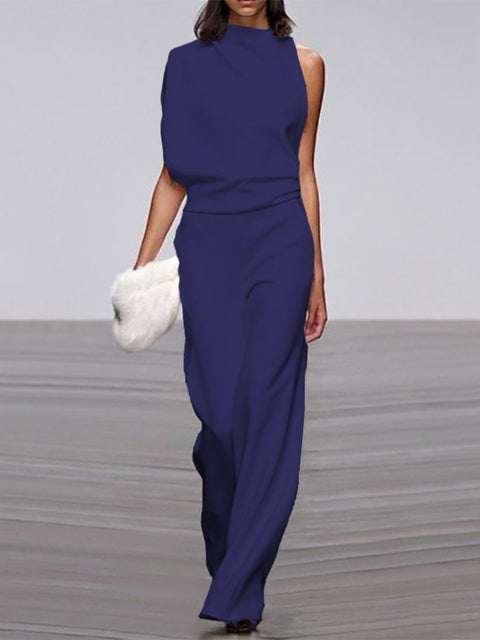 Women's Soft Touch Wide Leg Jumpsuit | Elegant Flattering Summer Outfit-Mykonostore-Dark Blue-S-Mykonostore