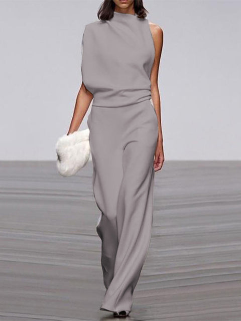 Women's Soft Touch Wide Leg Jumpsuit | Elegant Flattering Summer Outfit-Mykonostore-Dark Gray-S-Mykonostore