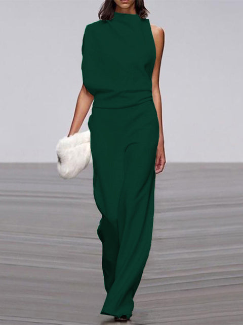 Women's Soft Touch Wide Leg Jumpsuit | Elegant Flattering Summer Outfit-Mykonostore-Dark Green-S-Mykonostore