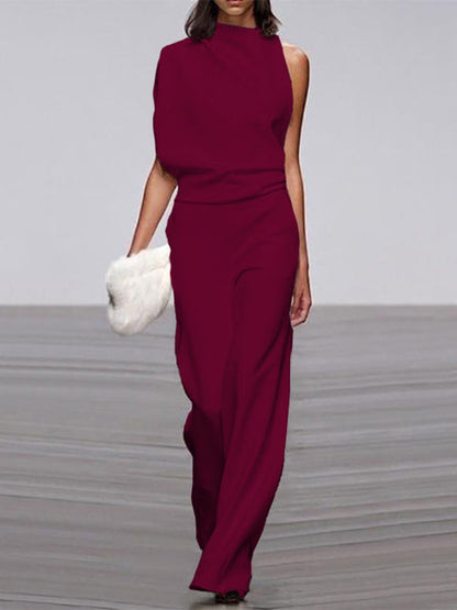 Women's Soft Touch Wide Leg Jumpsuit | Elegant Flattering Summer Outfit-Mykonostore-Dark Red-S-Mykonostore