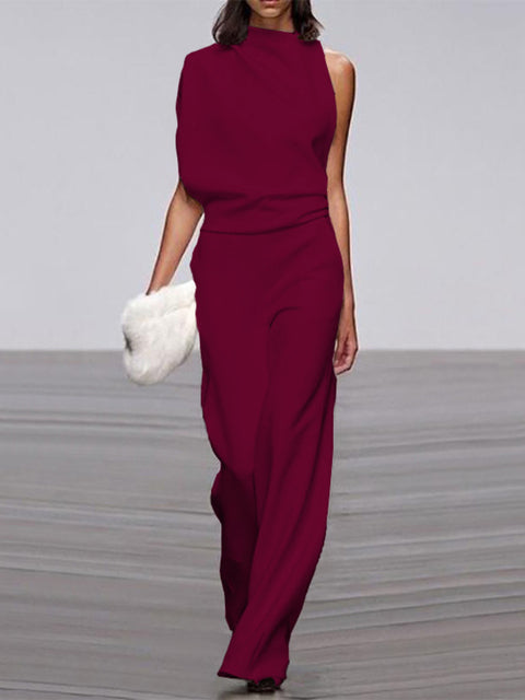 Women's Soft Touch Wide Leg Jumpsuit | Elegant Flattering Summer Outfit-Mykonostore-Dark Red-S-Mykonostore