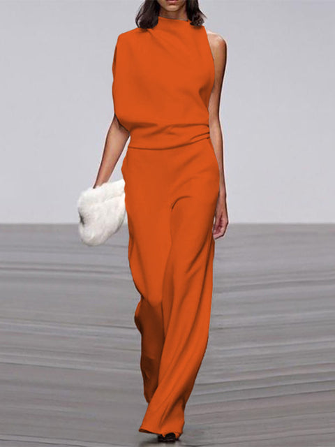Women's Soft Touch Wide Leg Jumpsuit | Elegant Flattering Summer Outfit-Mykonostore-Orange-S-Mykonostore