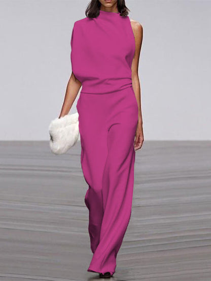 Women's Soft Touch Wide Leg Jumpsuit | Elegant Flattering Summer Outfit-Mykonostore-Pink Red-S-Mykonostore