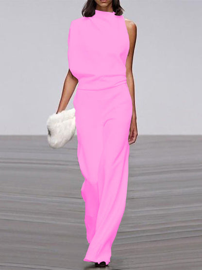 Women's Soft Touch Wide Leg Jumpsuit | Elegant Flattering Summer Outfit-Mykonostore-Pink-S-Mykonostore