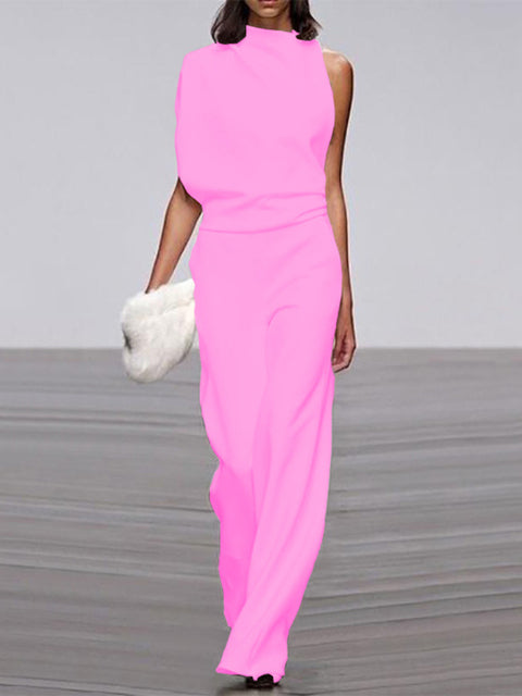Women's Soft Touch Wide Leg Jumpsuit | Elegant Flattering Summer Outfit-Mykonostore-Pink-S-Mykonostore
