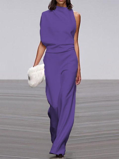 Women's Soft Touch Wide Leg Jumpsuit | Elegant Flattering Summer Outfit-Mykonostore-Purple-S-Mykonostore