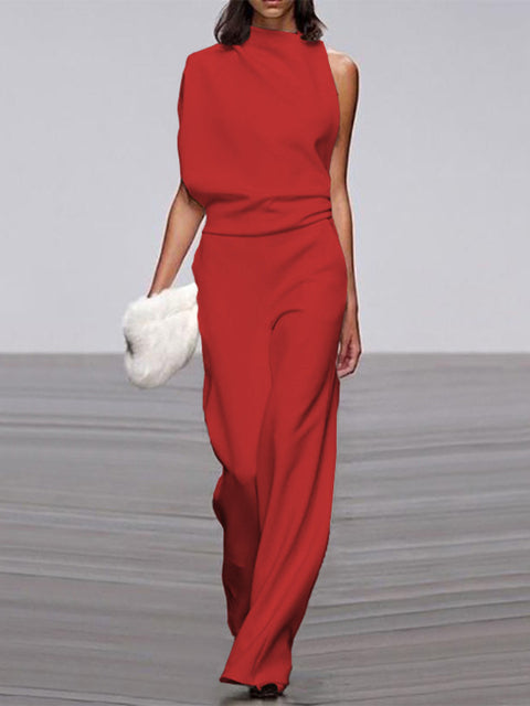 Women's Soft Touch Wide Leg Jumpsuit | Elegant Flattering Summer Outfit-Mykonostore-Red-S-Mykonostore