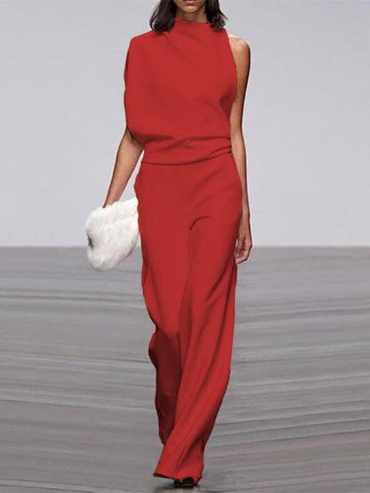 Women's Soft Touch Wide Leg Jumpsuit | Elegant Flattering Summer Outfit-Mykonostore-Red-S-Mykonostore
