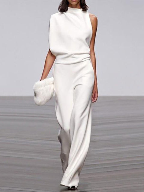 Women's Soft Touch Wide Leg Jumpsuit | Elegant Flattering Summer Outfit-Mykonostore-White-S-Mykonostore