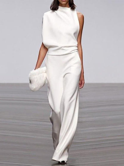Women's Soft Touch Wide Leg Jumpsuit | Elegant Flattering Summer Outfit-Mykonostore-White-S-Mykonostore