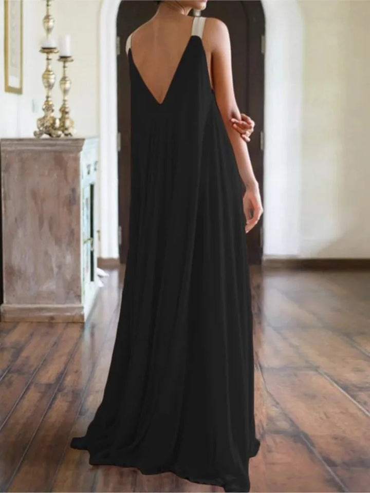 Women's Solid Color Maxi Dress | Elegant Sleeveless V-Neck Boho Style-Mykonostore-Mykonostore