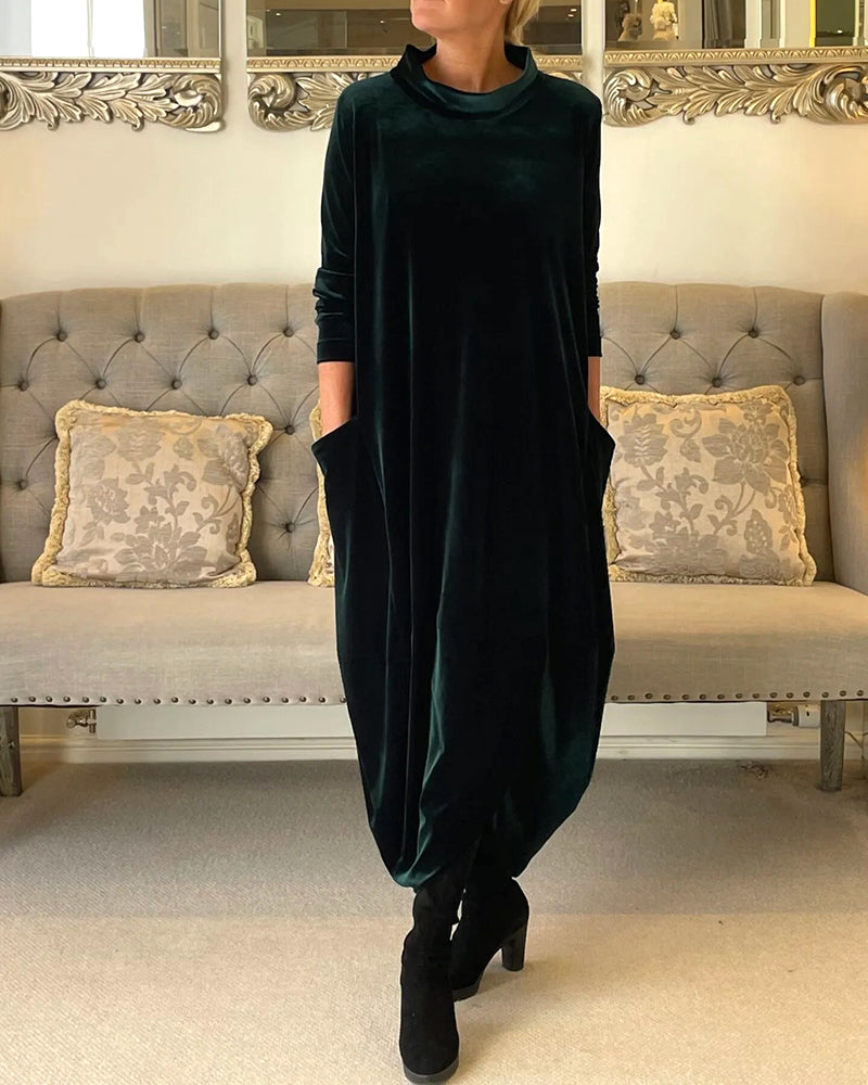 Women's Solid Color Midi Dress | Chic Relaxed Fit with Pockets-Mykonostore-Mykonostore