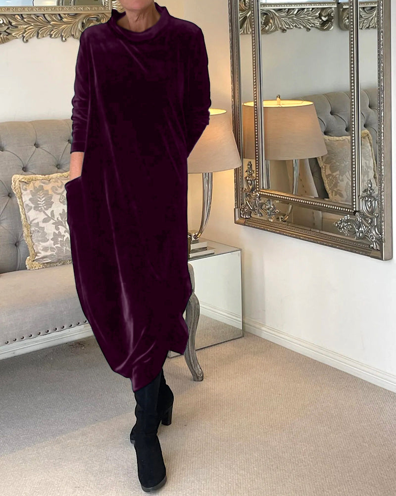 Women's Solid Color Midi Dress | Chic Relaxed Fit with Pockets-Mykonostore-Mykonostore