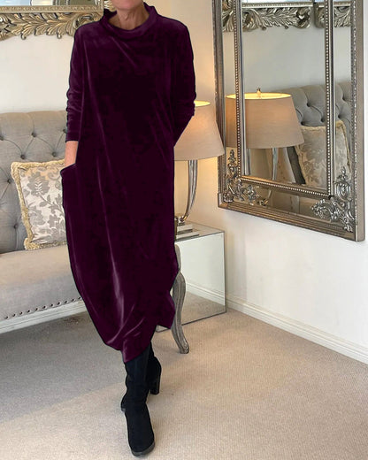 Women's Solid Color Midi Dress | Chic Relaxed Fit with Pockets-Mykonostore-Mykonostore
