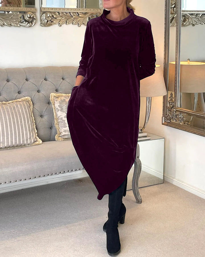 Women's Solid Color Midi Dress | Chic Relaxed Fit with Pockets-Mykonostore-Mykonostore