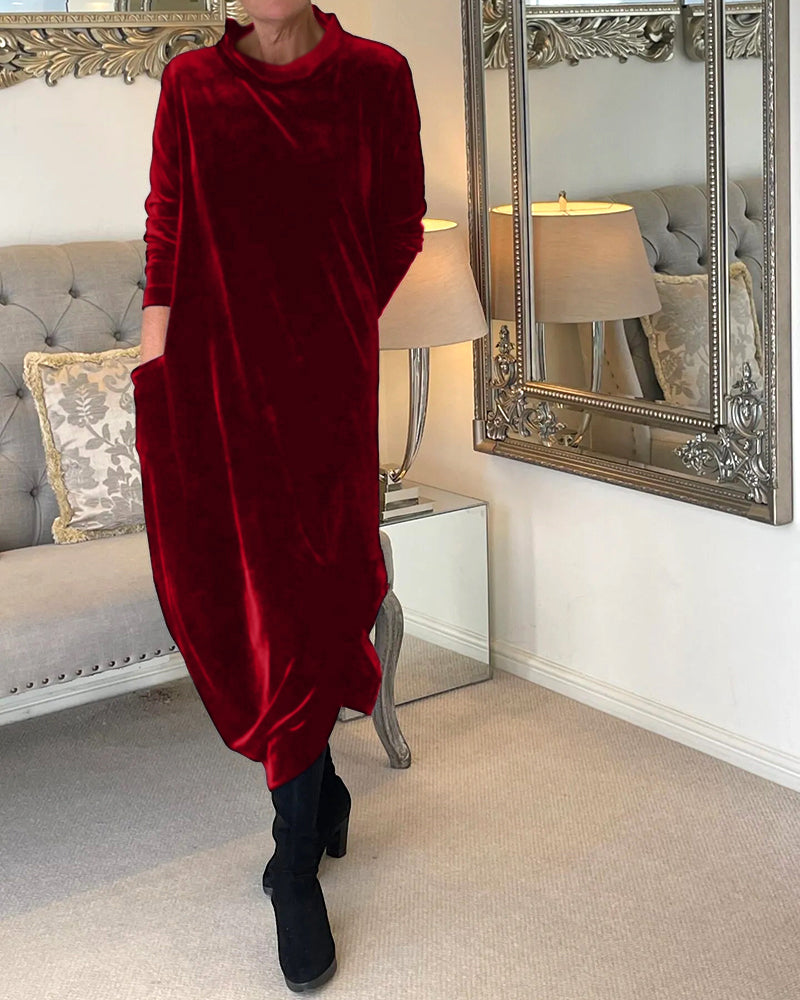 Women's Solid Color Midi Dress | Chic Relaxed Fit with Pockets-Mykonostore-Mykonostore