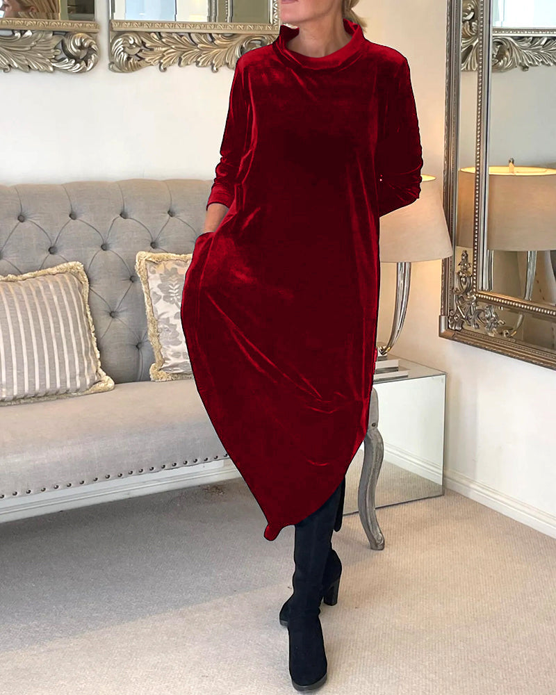 Women's Solid Color Midi Dress | Chic Relaxed Fit with Pockets-Mykonostore-Mykonostore