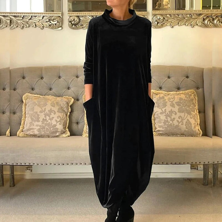 Women's Solid Color Midi Dress | Chic Relaxed Fit with Pockets-Mykonostore-Black-S-Mykonostore