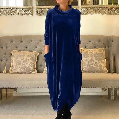 Women's Solid Color Midi Dress | Chic Relaxed Fit with Pockets-Mykonostore-Blue-S-Mykonostore