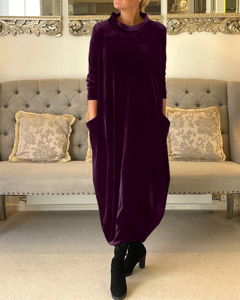 Women's Solid Color Midi Dress | Chic Relaxed Fit with Pockets-Mykonostore-Purple-S-Mykonostore