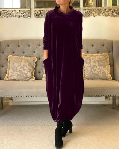 Women's Solid Color Midi Dress | Chic Relaxed Fit with Pockets-Mykonostore-Purple-S-Mykonostore