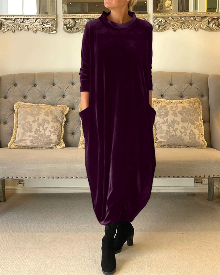 Women's Solid Color Midi Dress | Chic Relaxed Fit with Pockets-Mykonostore-Purple-S-Mykonostore