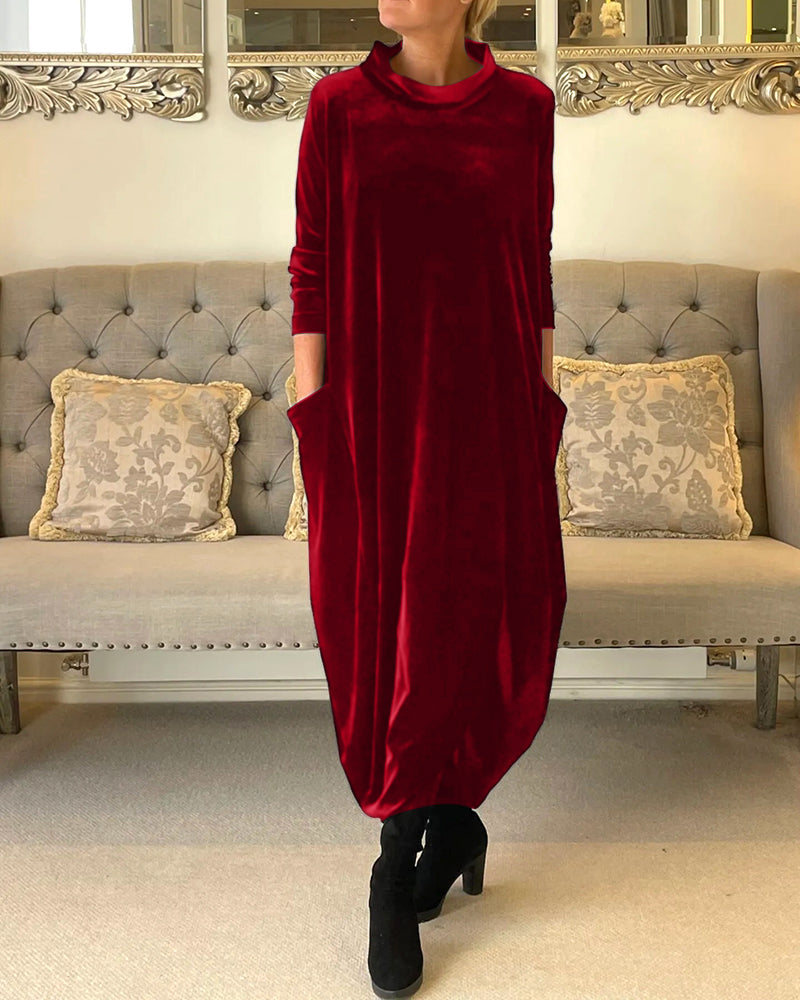 Women's Solid Color Midi Dress | Chic Relaxed Fit with Pockets-Mykonostore-Red-S-Mykonostore