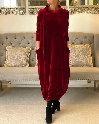 Women's Solid Color Midi Dress | Chic Relaxed Fit with Pockets-Mykonostore-Red-S-Mykonostore