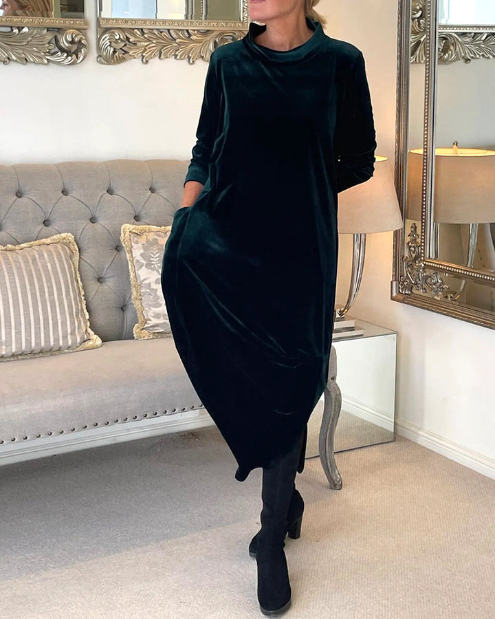 Women's Solid Color Midi Dress | Chic Relaxed Fit with Pockets-Mykonostore-Mykonostore