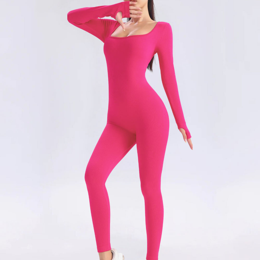 Women's Solid Long Sleeve Bodysuit | Streamlined Fitted Design-Mykonostore-Pink-S-Mykonostore
