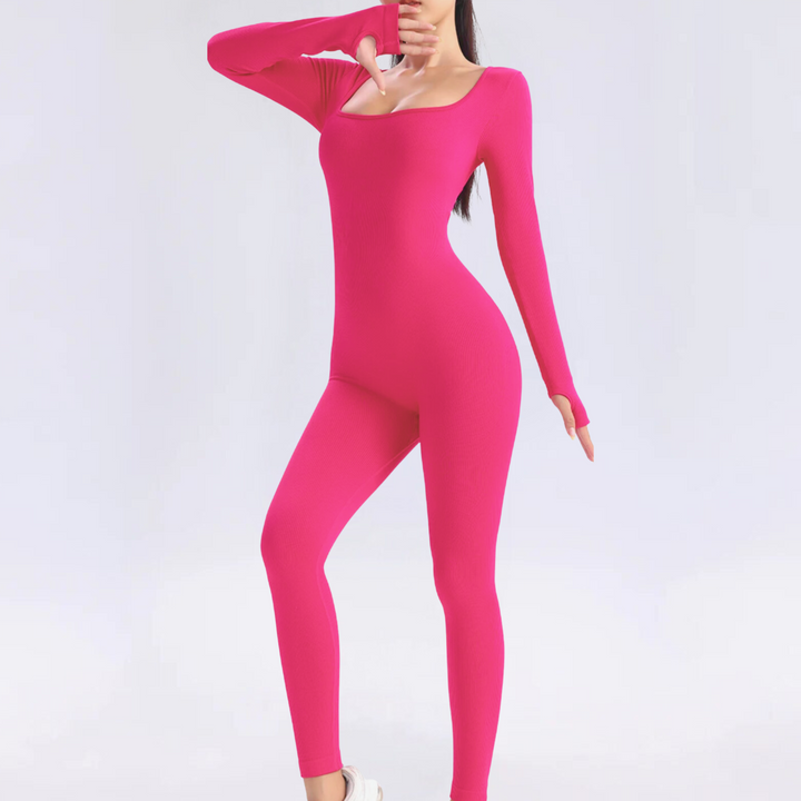 Women's Solid Long Sleeve Bodysuit | Streamlined Fitted Design-Mykonostore-Pink-S-Mykonostore